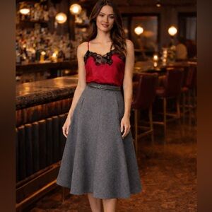 VTG 50s 60s Handmade Gray Wool Full A-Line Skirt, Size S